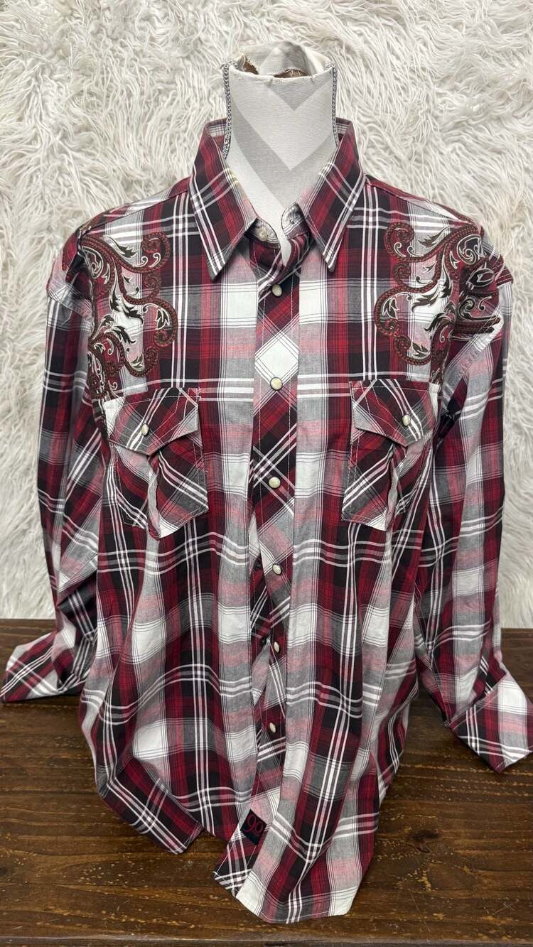 Panhandle Western Shirt XL Slim Red Plaid